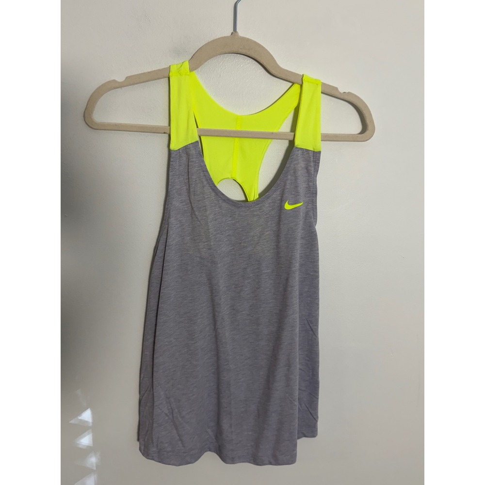 Nike Dri-FIT Racerback Tank Top Gray Neon Yellow Size S Women Athletic Running